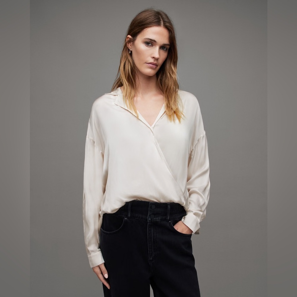 Allsaints Penny wrap blouse white NWT $199 smooth and silky size 0
